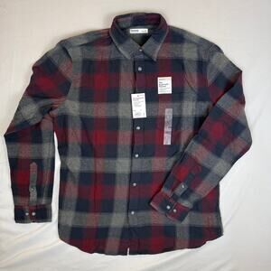 Sonoma Button-Down Shirt / Flannel Shirt - Plaid Red/Gray Plaid - Large